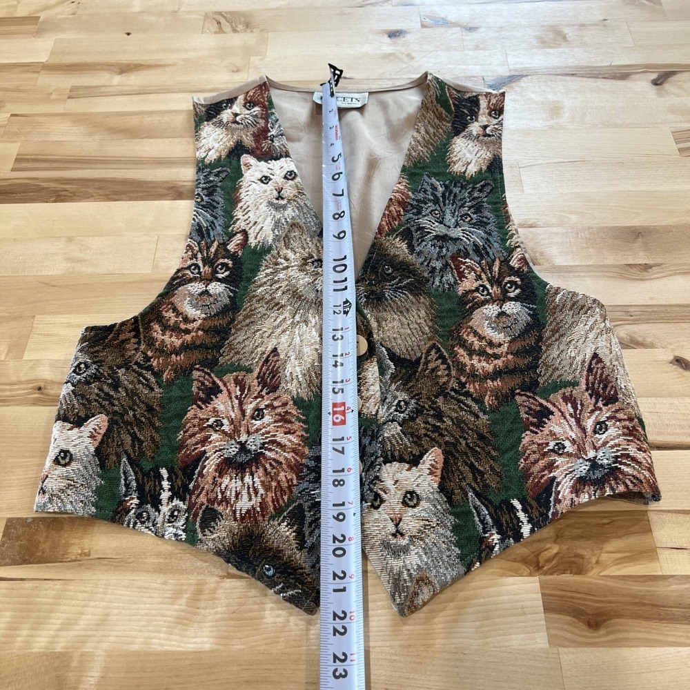 Vintage Facets by Mirrors Cat Tapestry Vest Womens M Multicolor Buttons VTG - Picture 8 of 9